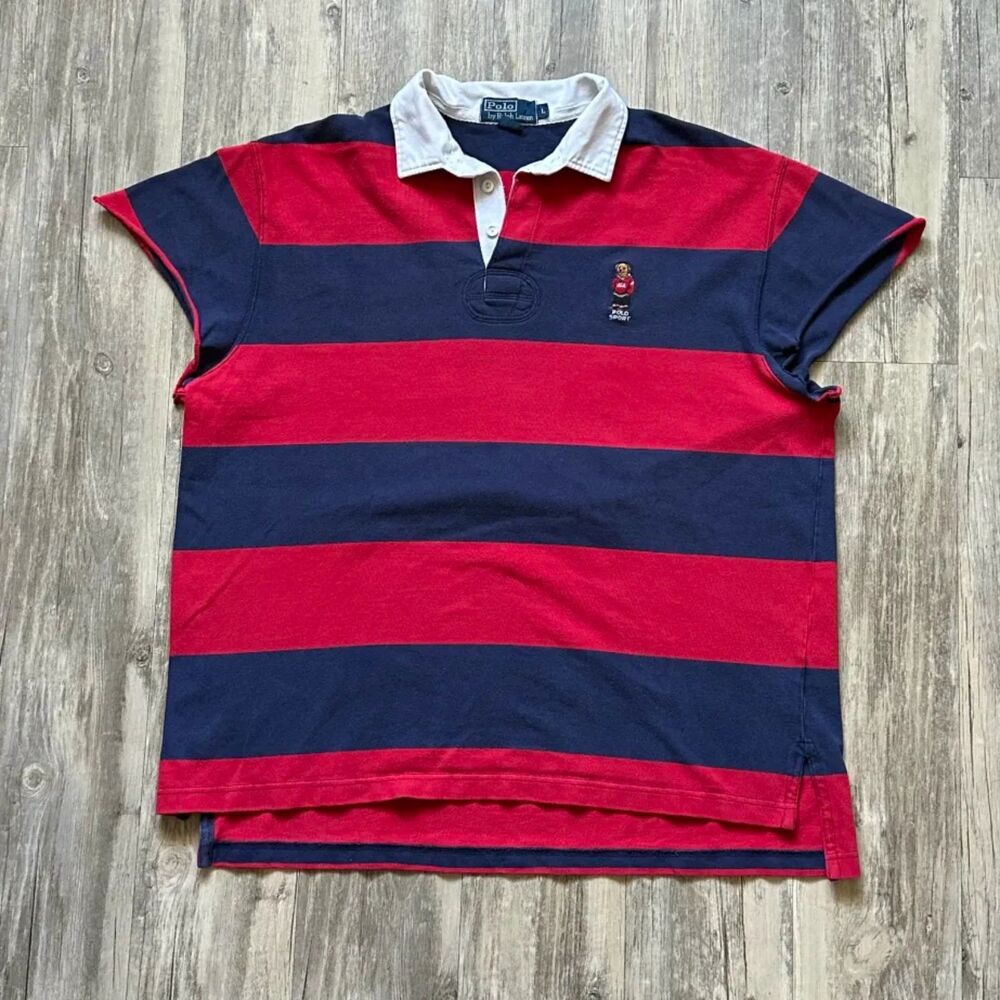 Vintage 90s Polo Ralph Lauren Polo Sport Polo Bear Rugby Shirt Size Large